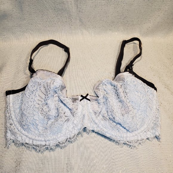 BRAND NEW -32DDD- Victoria's Secret baby blue/ black Unlined Lace-Up Balconette - Picture 2 of 6